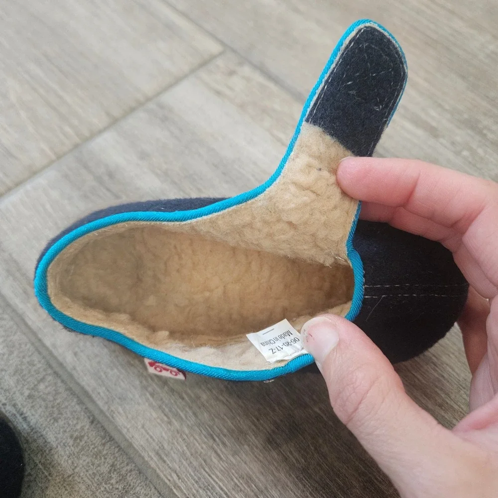 See Kai Run Cruz II Slipper Kid 7 Navy Blue Wool Felt Faux Fur Indoor House